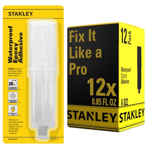 STANLEY Marine-Grade Epoxy - Underwater, Quick Cure, Weather and Temperature Resistant - 0.85 oz - 12 Pack