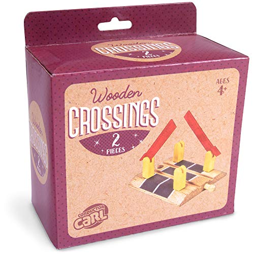 Train Track Crossings (2-Pack) | Wooden Railway Street Crossings with Plastic Safety Barriers | Expansion Pieces Compatible with Major Classic Toy Train Car Hobby Brands - Thumbnail 6