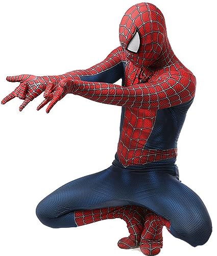 DEEFSOU Halloween Heroes Mens Jumpsuit 3D Print Bodysuit with Headwear Mask for Adults (Red and Blue, Adult-S(Height:59-63Inch))