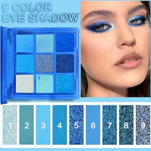 9 Colors Blue Eyeshadow,Bright Eyeshadow Palettes,Matte Shimmer Eyeshadow,Makeup Eyeshadow,Eyeshadow,Eye Shadow Pallets For Women,Eye Makeup Shiny Shimmer Waterproof,Colorful,for Women Girl Makeup - Image 7