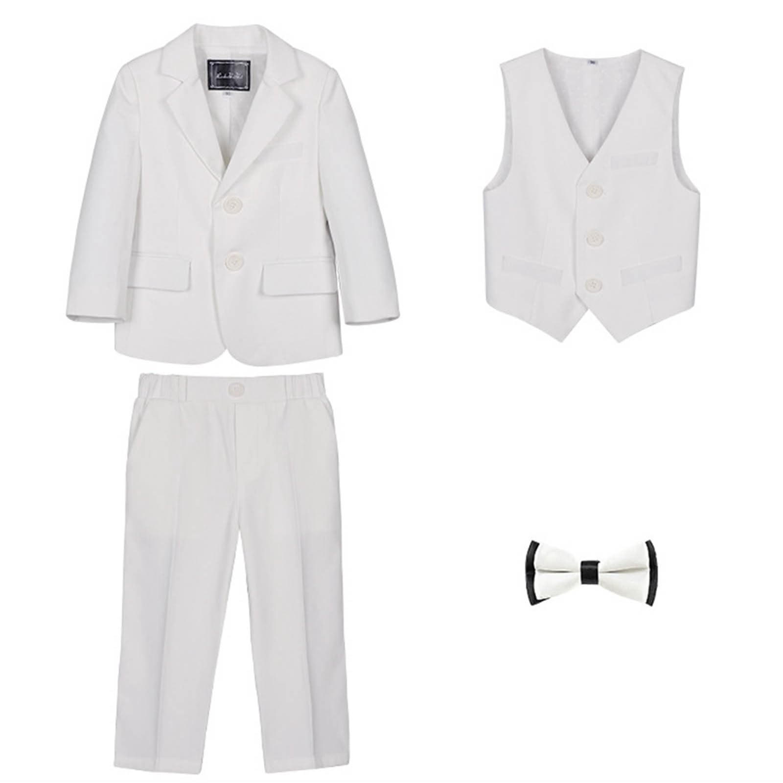 Generisch 4-teiliges Jungen Anzug Set, Jacken-Weste-Hose-Fliege Set Eleganter Blazer für Hochzeits-Abschlussball, Formelle Kleidung Klassisch Slim Fit Anzüge Jungen Outfits für Hochzeiten