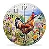 Silent Wall Clocks Non Ticking Battery Operated Clock Modern Decor Wall Clocks for BedroomBathroomKitchen Rooster in The Flower Multicolor10inch