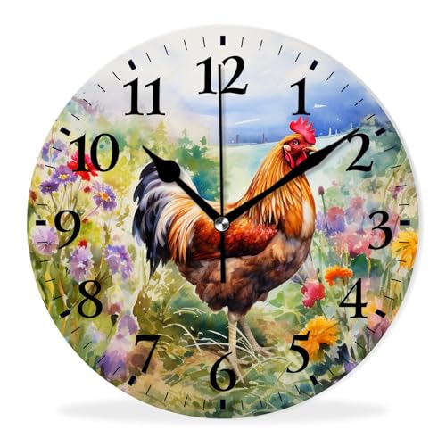 Silent-Wall-Clocks-Non-Ticking-Battery-Operated-Clock-Modern-Decor-Wall-Clocks-for-BedroomBathroomKitchen-Rooster-in-The-Flower-Multicolor10inch Silent Wall Clocks Non Ticking Battery Operated Clock Modern Decor Wall Clocks for BedroomBathroomKitchen Rooster in The Flower Multicolor10inch