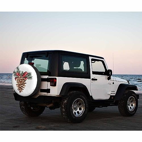 Image of Pine Cone Spare Tire Cover Hand Drawn Watercolor Christmas Day Decoration Botanical Weatherproof Universal Wheel Protectors Camper Tire Covers for Trailer Rv Travel(17 inch)