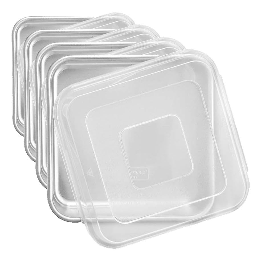 Image of Nordic Ware Natural Aluminum Commercial Square Cake Pan with Lid, Exterior 9.88 x 9.88 Inches (Pack of 4)