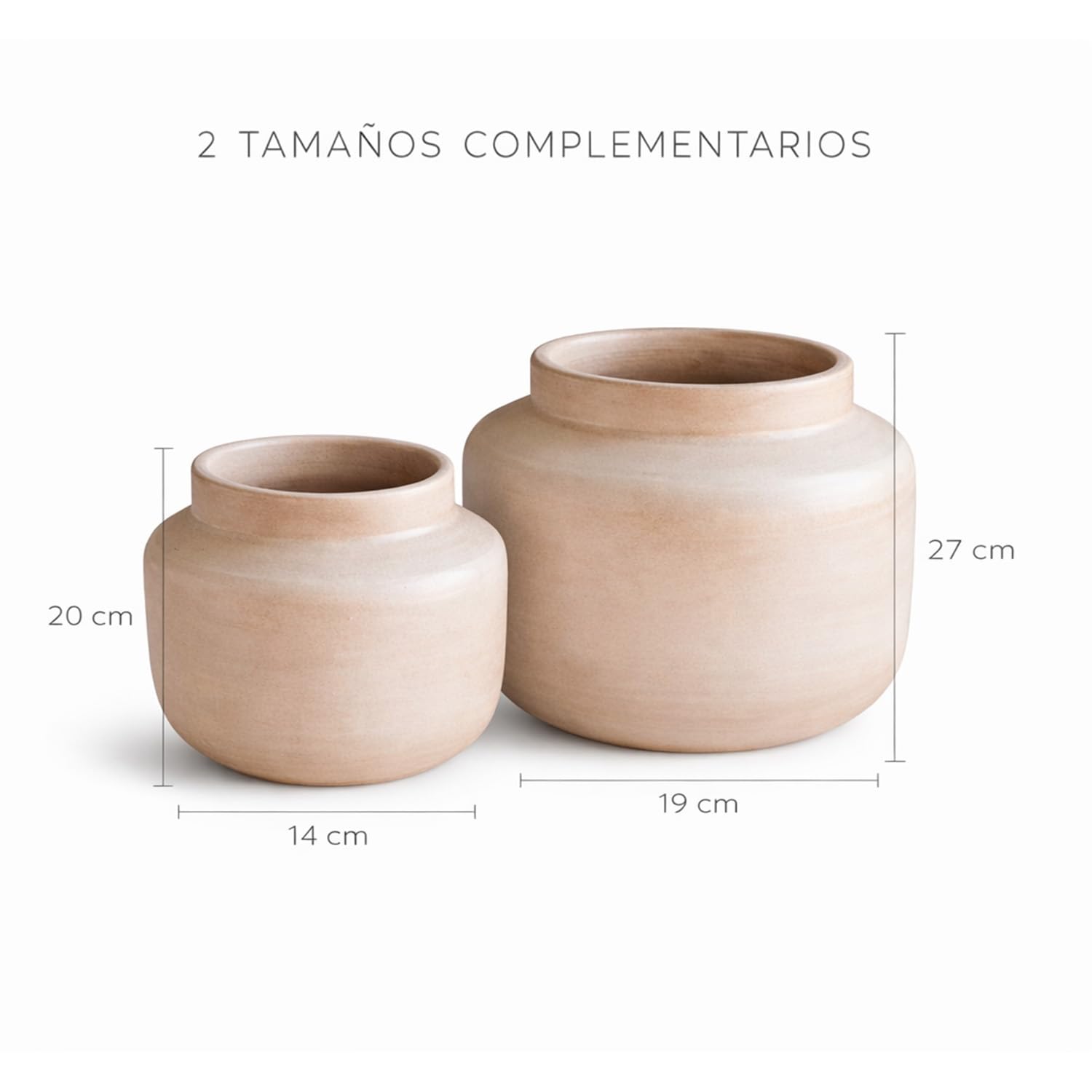 Jarrones Decorativos Modernos Cerámica Set 2 Piezas Beige 27x19 y 20x14 cm, diseño Artesanal Redondeado, Elegante Centro de Mesa Decorativo Salon y florero Funcional para hogar