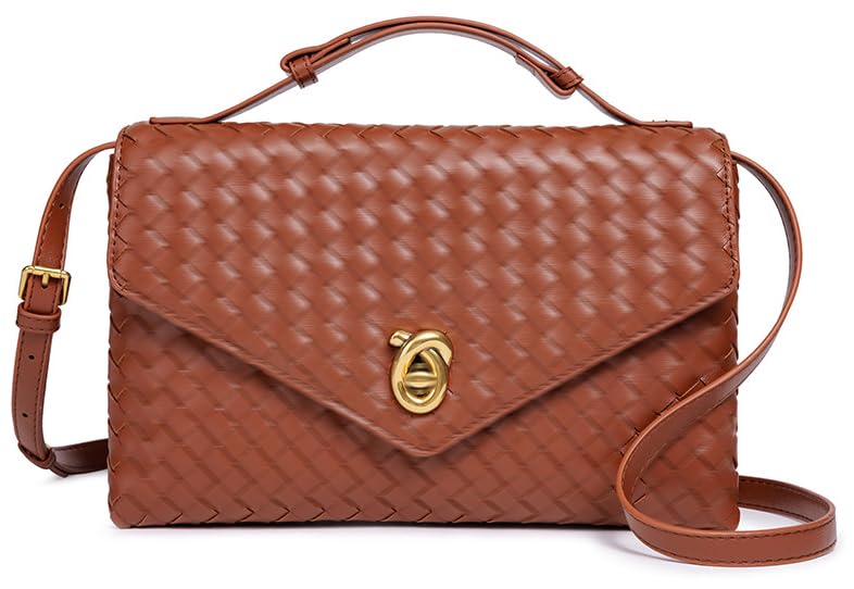 Image of Woven Purses for Women Elegant PU Leather Woven Top-handle Bag Tote Crossbody Shoulder Bag for Work Vacation