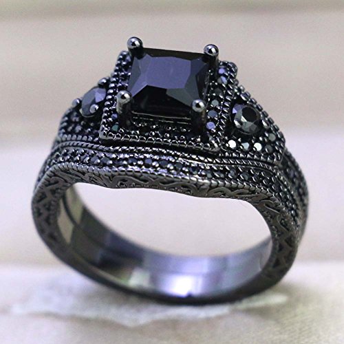 Couple Ring Bridal Set His Hers Black Gold Plated CZ Stainless Steel Wedding Ring Band Set3