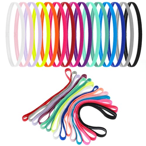 Lusofie 15 Pcs Thin Elastic Headbands Non Slip Running Headbands For Women And Men (Multi-Colored)
