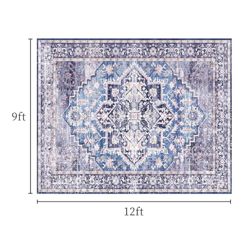 Vintage 8x10 Washable Area Rug, Low-Profile Large Area Rug with Non-Slip Backing & Durable Edge Binding, Pet-Friendly Carpet, Large Rug for Living Room, Bedroom, Dinning Room