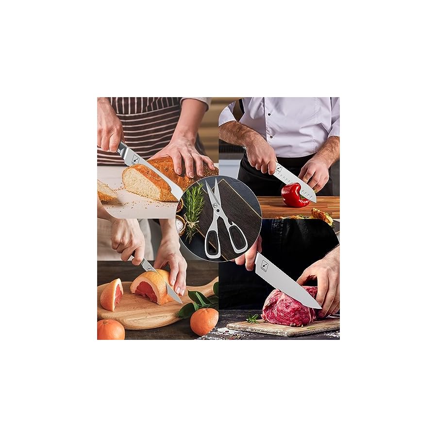 Knife Sets for Kitchen with Block imarku G14 Japanese Knife Set Stainless Steel Kitchen 14pcs, Built-in Sharpener, Sharp Knife Set with Non-slip Ergonomic Handle - Dishwasher Safe, Home New Year Gifts