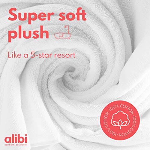 Alibi Bath Towel Set | 2 Pack Of Soft Absorbent 30X56 Luxury Cotton Oversized Body Towels | Thick, Plush, Quick-Dry, Decorative Band, Woven Border & Machine Wash For Home Bathroom, Hotel & Spa | White #TOP1