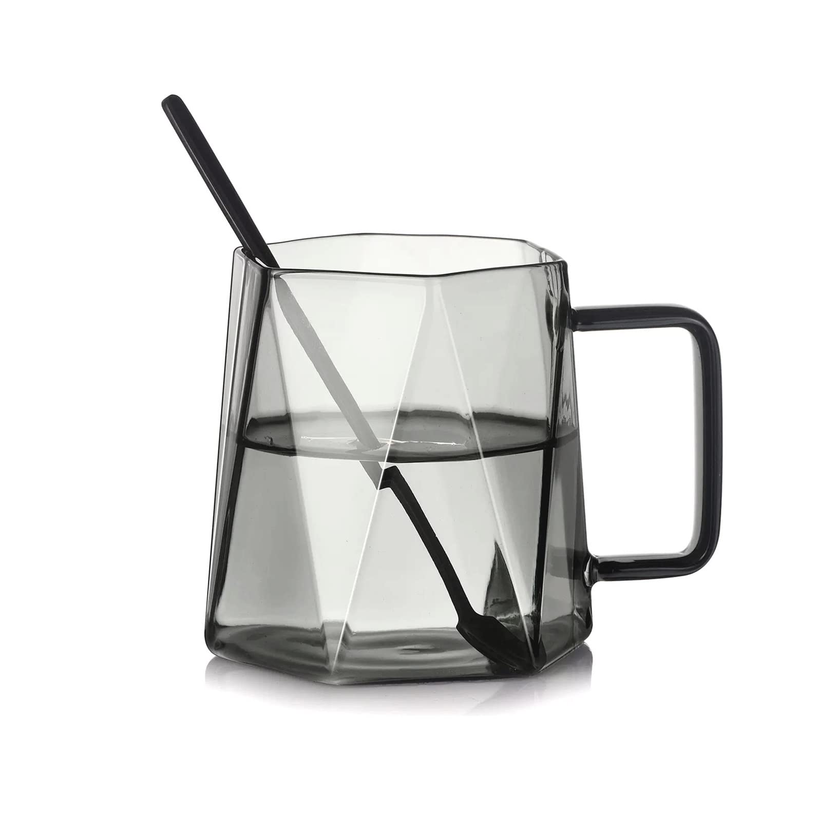 Duży szklany kubek do kawy 460 ml Kreatywny sześciokątny kubek do biura śniadaniowego | Black