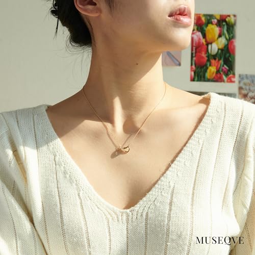 Dainty Double Heart Necklace for Women Gilrs • 14K Gold Plated Mom and Daughter Necklaces • Linked Two Heart Pendant Non Tarnish Choker Jewelry [HN-DB]4