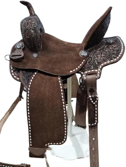 AD Saddlery Western Barrel Racing Wooden Tree Horse Saddle Handmade Premium Leather Comfort Horse Trail Equestrian Tooled Carved Horse Saddle Riding Size: 14 inches Seat