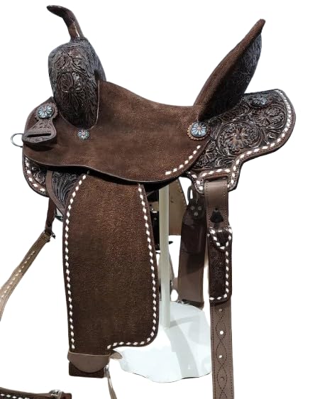 BNB International Western Barrel Racing Wooden Tree Horse Saddle Handmade Premium Leather Comfort Horse Trail Equestrian Tooled Carved Horse Saddle