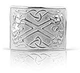 Schottische Kilt-Gürtelschnalle – Traditionelles Highland-Kilt-Gürtel-Accessoire – Massivmessing, Saltire Silver