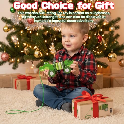 Image of Baby Toys Car,Wooden Pull Along Toddler Toy, Developmental Toy for 1 Year Old Girl Boy Birthday Gift (Crocodile)