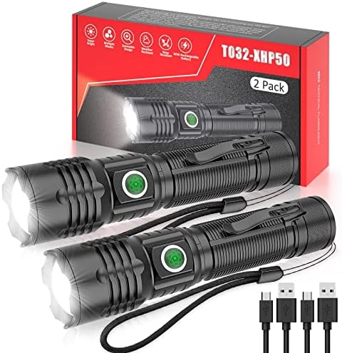 AdamStar Rechargeable Tactical Flashlights, XHP50.2 LED Flashlights with Mode Lock, 8000 Lumens Bright Flash Light, High Powered Small Flashlight for Emergencies & Camping, IP67 Waterproof, Zoomable