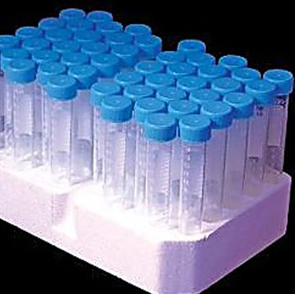 Denville 1159M36 Centrifuge Tube in Tray, 15 ml (17 x 120mm) Molded Graduations, Polypropylene with Screw Cap, Sterile (Pack of 500)