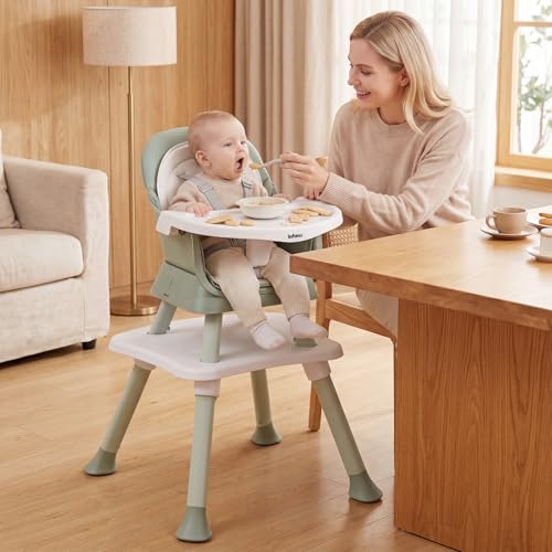 Image of INFANS 8 in 1 Baby High Chair, Convertible Highchair for Babies and Toddlers, Infant Dining Booster Seat, Building Block Table, Kids Stool Table Chair Set with Removable Tray (Green)