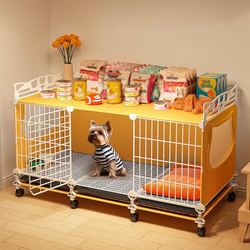 DIYの子犬ケージ小型犬用 ペットサークル 引き出し式トレーお掃除が楽々 ペットケージ 小動物フェンス脱走防止扉キャットケージ 移動便利 組立簡単(105*35*56cm)