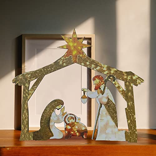 Tomppy Easter Decorations Lighted Outdoor Nativity Scene Easter Holy Family Nativity Scene Set With Fairy String Lights Diy Nativity Scene Set Metal Stake Yard Signs For Patio Lawn (A) #TOP1