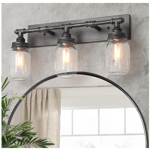 LNC 24'' Large Bathroom Light Fixtures, Industrial 3 Mason Jar Vanity Light with Antique-Silver Brushed Finish