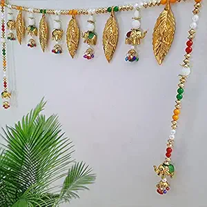 Ascension Golden Ganesh Leaf Subh Labh Door Toran with Side toran Traditional Art Handmade Door Bandarwal toran for Home Decor Hangings for Decoration