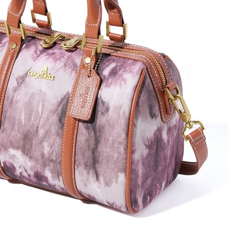 Image of Angel Kiss Women Satchel Purses and Handbags Vegan Leather Boston Barrel Bag Top Handle Shoulder Purse with Crossbody Strap | Vegan Leather