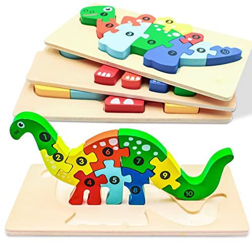 Holzpuzzle für Kleinkinder von 1 2 3 4 Jahren, Montessori Spielzeug für Kinder ab 1-4 Jahren mit 4 Tiermustern, Lernendes Pädagogisches Spielzeug, Geschenk für Jungen und Mädchen - 4er-Pack