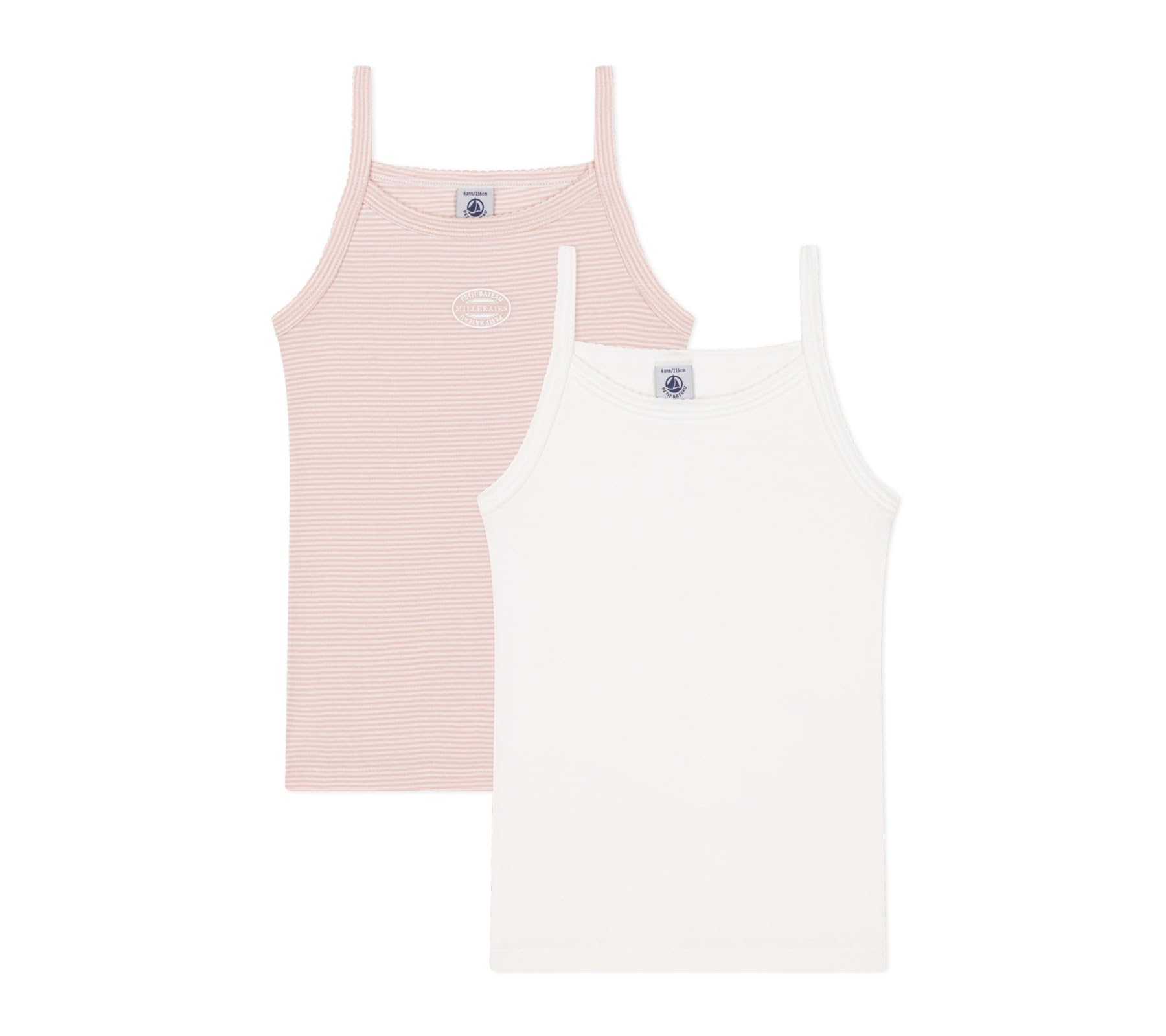 Petit Bateau Girls Cotton Vests Camisole with fine Straps - 2-Pack Sizes 2-12 Years