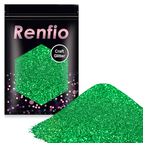 Renfio Ultra Fine Glitter Powder 3.5 oz/100g Metallic Resin Suppies Green Glitter PET Flakes Crafts Sequins 1/128 0.008 0.02mm Epoxy Chips for Tumblers Slime Festival Decoration Gift-Emerald Green