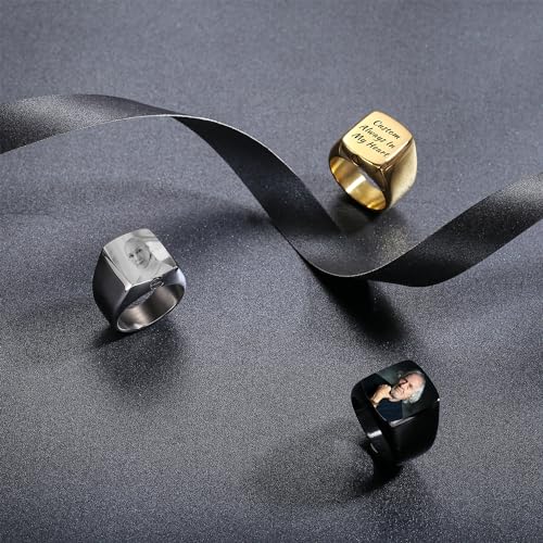 Personalized Stainless Steel Cremation Urn Signet Ring Custom Color Picture Engraving Black & White Photo Memorial Gift Image Band Keepsake with Ring Size Adjusters4