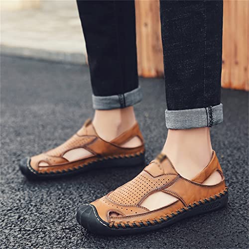 Shoes Men's Sandals Genuine Leather Beach Shoe Hollow Cut Out Flats Casual Sandals(46)2