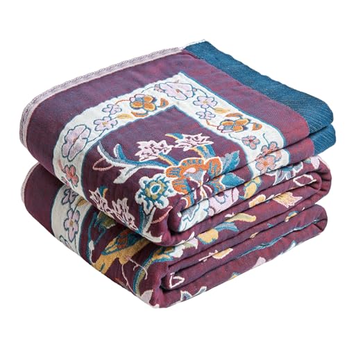Image of MSGKV Boho Throw Blanket 60 inchx80 inch Fall Cotton Birds Floral Blanket for Bed