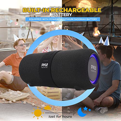 Pyleusa Wireless Portable Bluetooth Boombox Speaker - 2Ch Waterproof Rechargeable Fabric Stereo Speaker W/Google Assistant/Siri Voice Control, Tws Function, Usb Fm Radio, Rgb Lights -Psbwp9Bk (Black) #TOP2