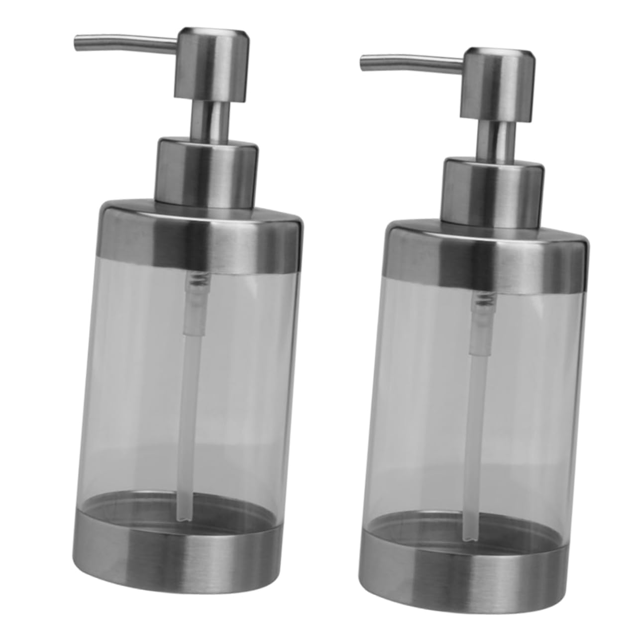 Dosatore Sapone Liquido 350ml, in Acciaio Inox e Acrilico, Flacone Trasparente Ricaricabile, 2 Pezzi per Bagno e Cucina