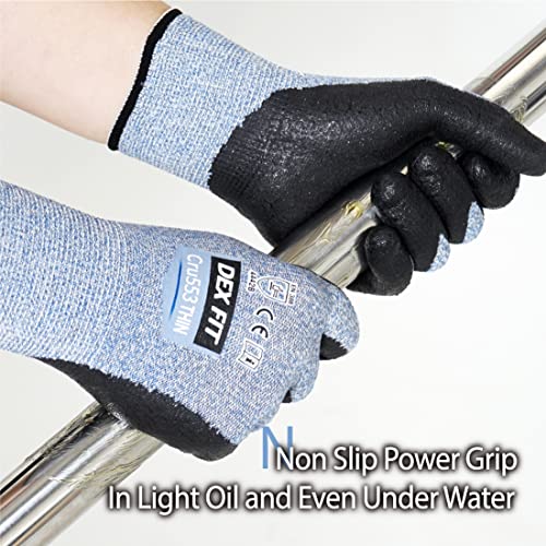 DEX FIT 15-Gauge Level 4 Cut Resistant Gloves Cru553 Thin, 3D Comfort Ultra Soft, High-Dexterity for Precision Feel Blue Large 1 Pair - Image 4
