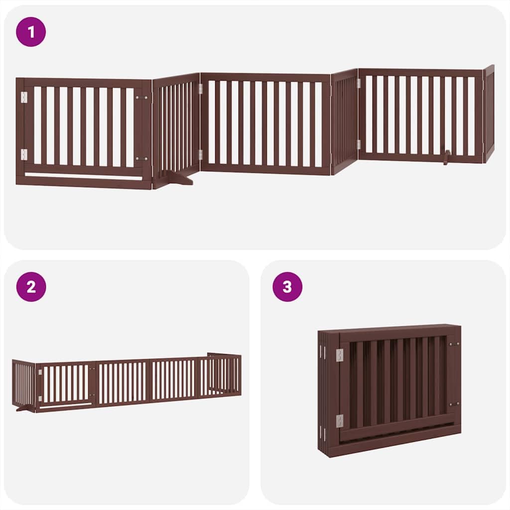 Puerta plegable para perros de 6 piezas con puerta de madera de álamo, rejilla plegable para perros con puerta con cerradura para seguridad de mascotas, puerta para perros sin taladrar