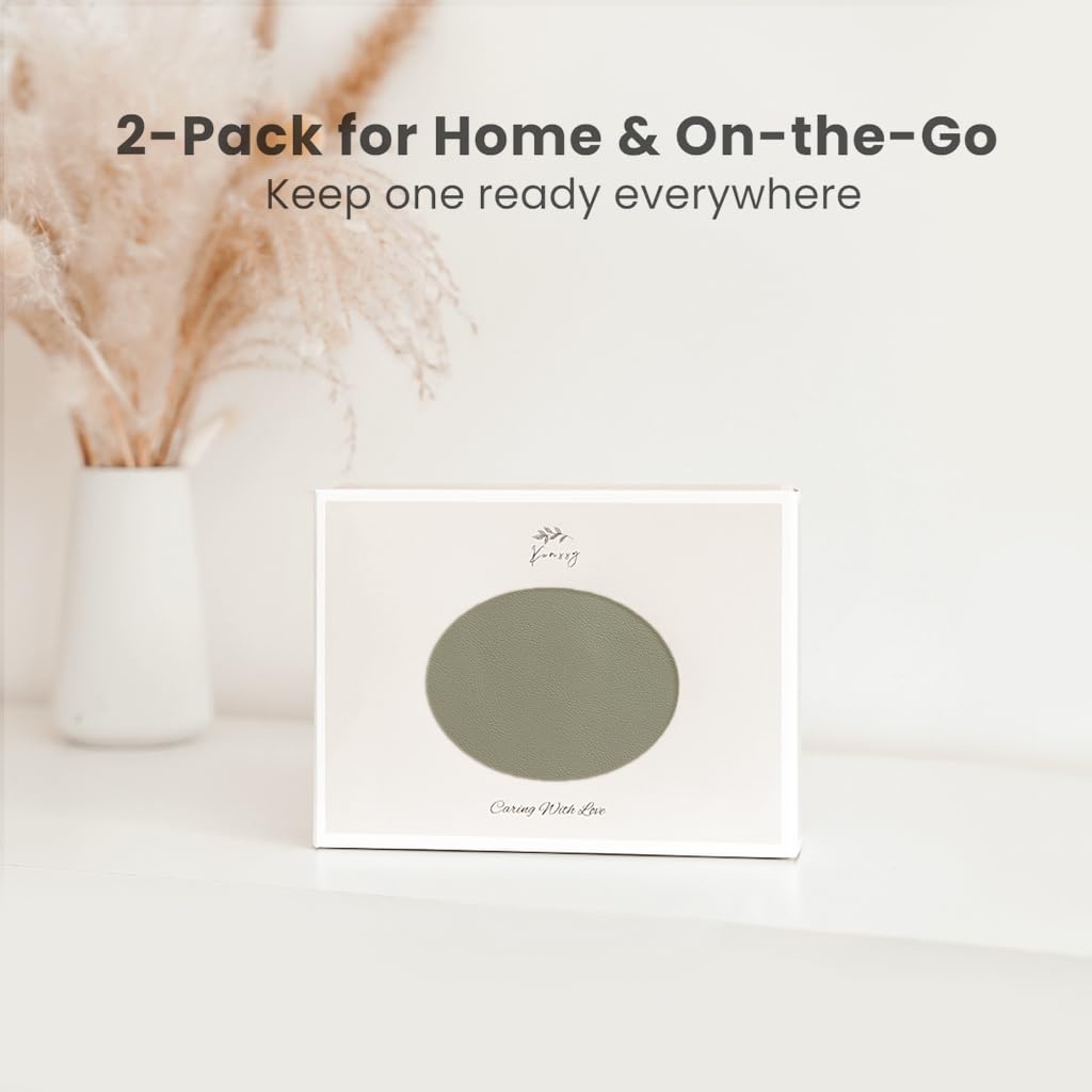 Konssy Cambiador de pañales de cuero vegano para bebé (verde niebla, beige)