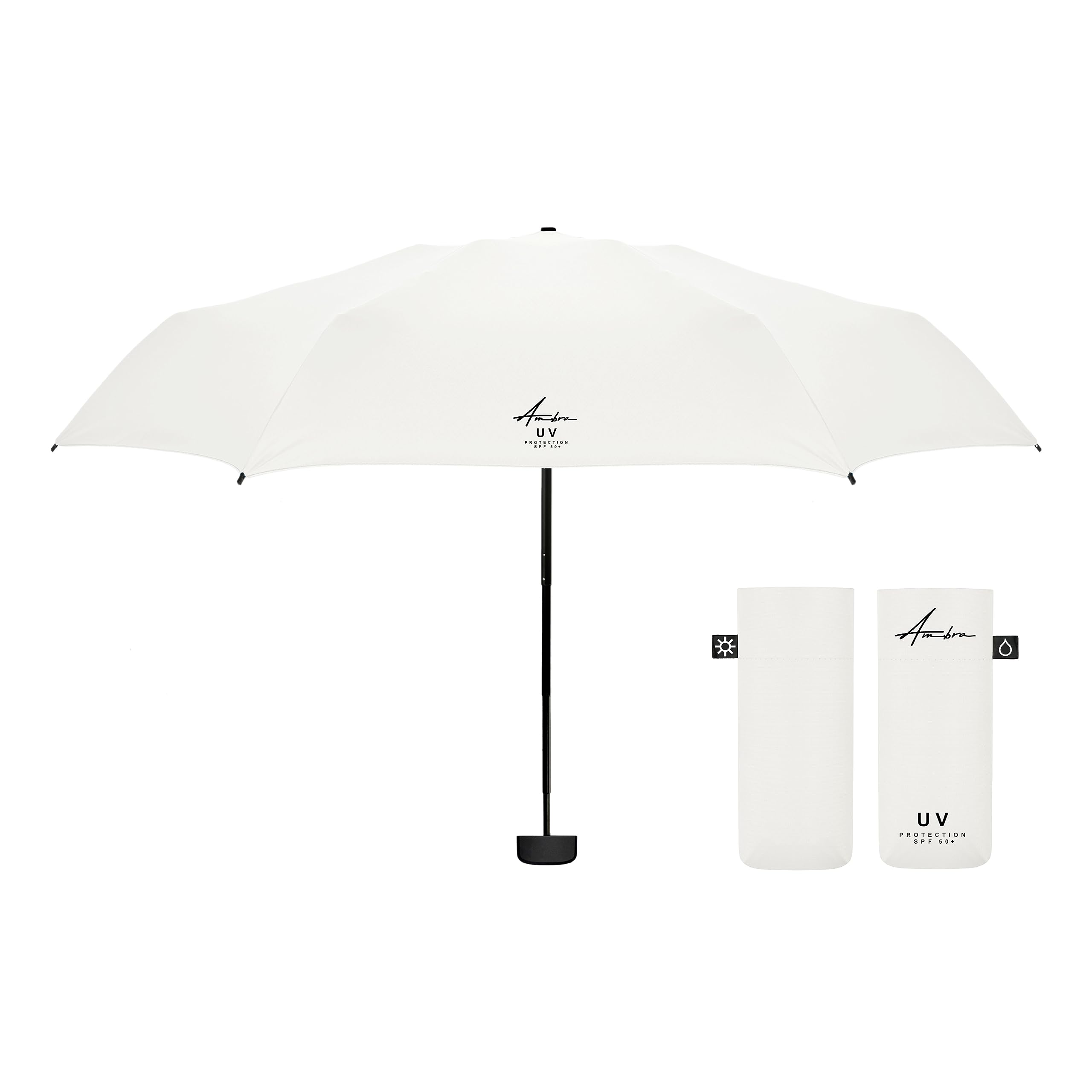 Ambra UV: Ombrello con protezione UV. Mini ombrello pieghevole antivento per pioggia e sole. 220 g 18 x 5 cm
