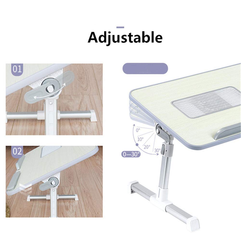 ZYFSHA Tavolino da Letto per Laptop con Ventola di Raffreddamento USB, Sollevamento, Pieghevole, Materiale Ecologico, poggiamano Antiscivolo Regolabile, radiatore Bianco