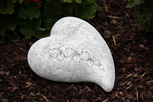 stoneandstyle Grabschmuck, Grabstein Herz Unvergessen, massiver Steinguss, frostfest bis -30°C