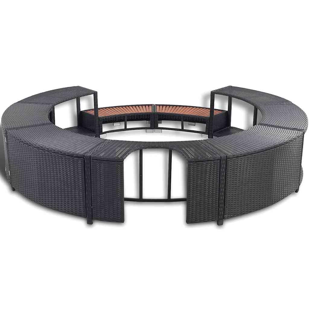 vidaXL Bordo Vasca Spa Poli Rattan Tondo Nero Piscina Idromassaggio Giardino