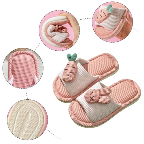 Girls Cute Bunny Cotton Linen Slippers Kids Aesthetic Comfy Soft Slip On Open Toe Home Slippers for Toddler Kids4