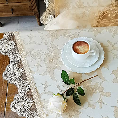 Sutavia Jacquard Lace Embroidered Tablecloth Waterproof Farmhouse Design Table Cover Classic Antique Flower Decor Tabletop Home Party Dining (Champagne, Rectangle/Oblong,60 X 120 Inch,10-12 Seats) #TOP4