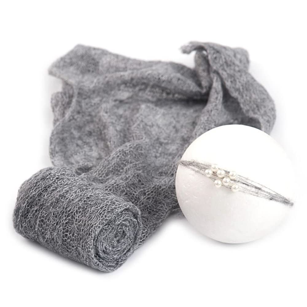 D&J DON&JUDY Stretchy Knit Mohair Wraps with Matched Headwear Set Newborn Photography Prop Photoshoot Accessories (Grey)