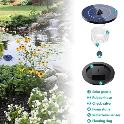 PORFOYO Solar Power Teichbelüfter Sauerstoffpumpe, Solar Power Sauerstoffpumpe, Solar Teichbelüfter Mit 2200mah Akku, Teichbelüfter Solar Sauerstoffpumpe Für Teich Für Aquarien, Terrassen, Teiche