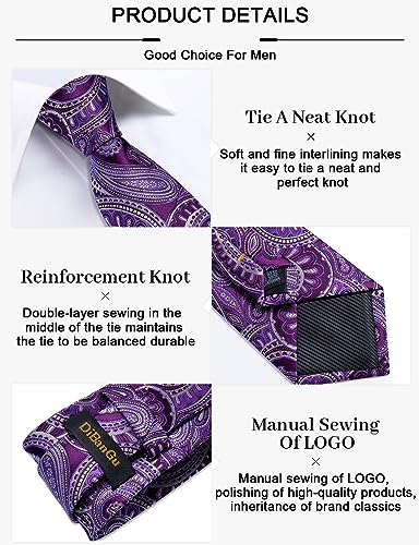 Image of DiBanGu Paisley Ties for Men Silk Necktie and Pocket Square Cufflinks Tie Clip Set Woven Classic Mens Tie for Wedding Party
